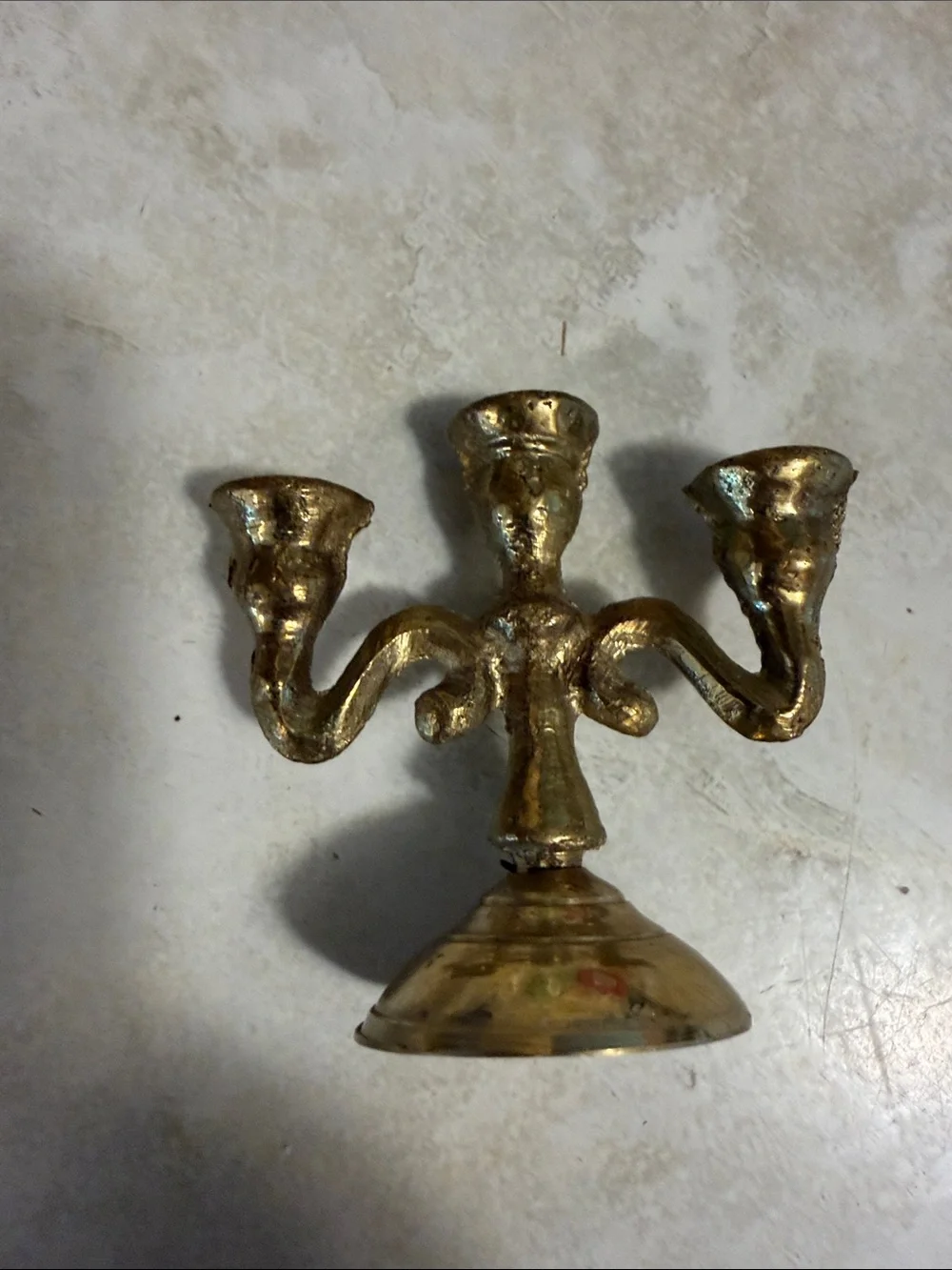 Vintage Miniature Gold Three-Arm Decorative Candle Holder - Home Accents
